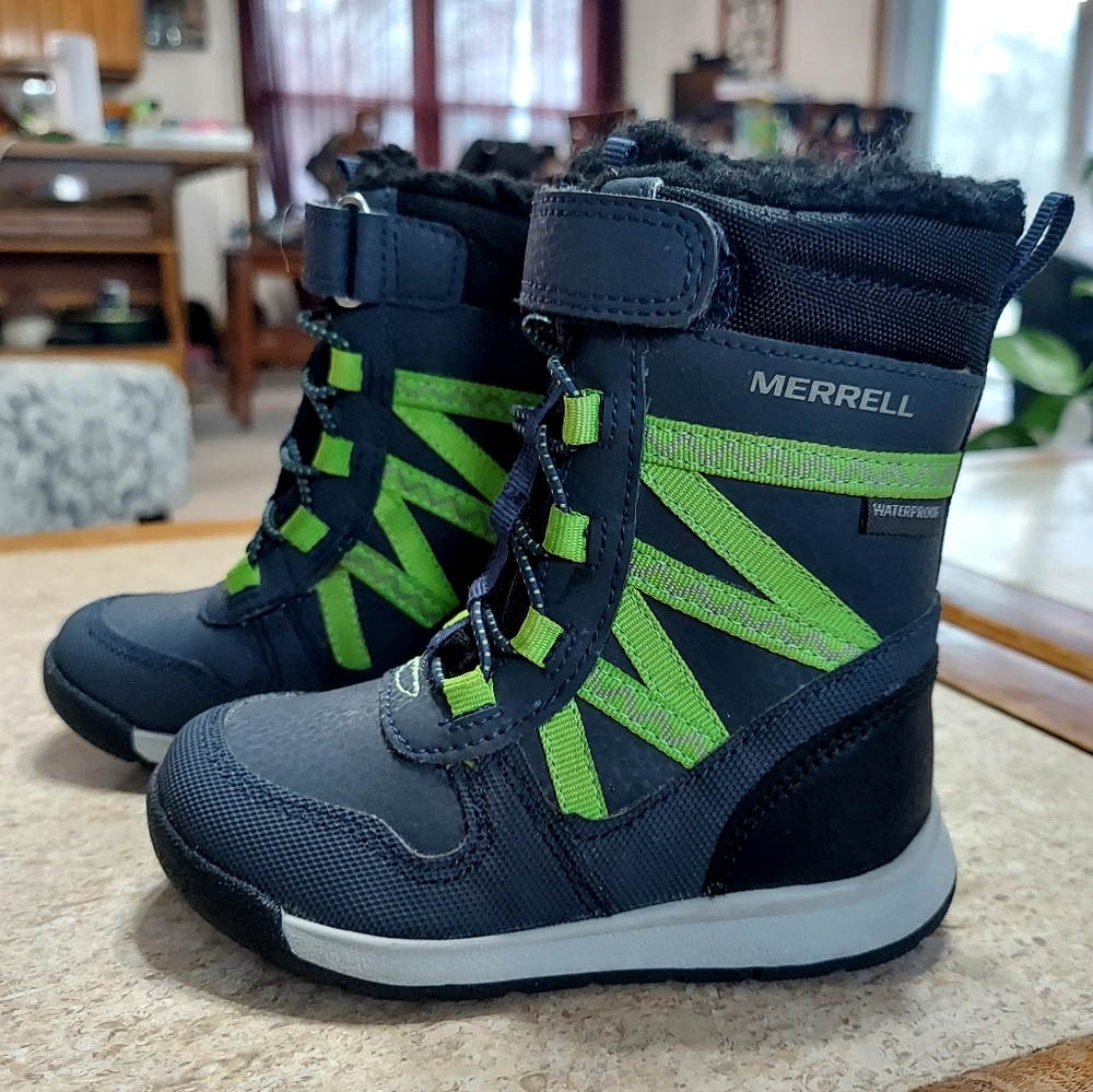 Merrell Navy and Lime Green Baby Waterproof Winter Boots Size 6